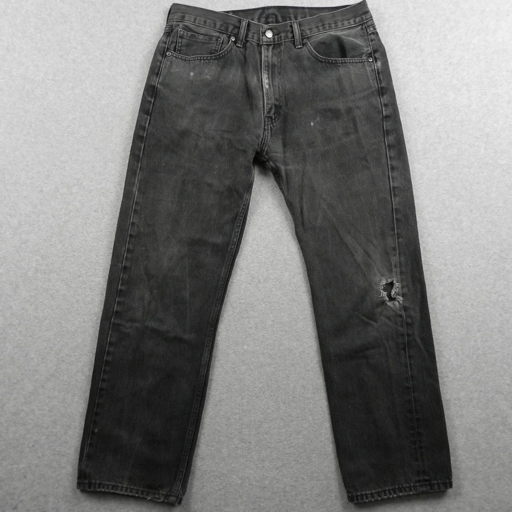Levi's 505 Jeans Mens 36x30 Regular Fit 5-Pocket Cotton Distressed Denim Black‎